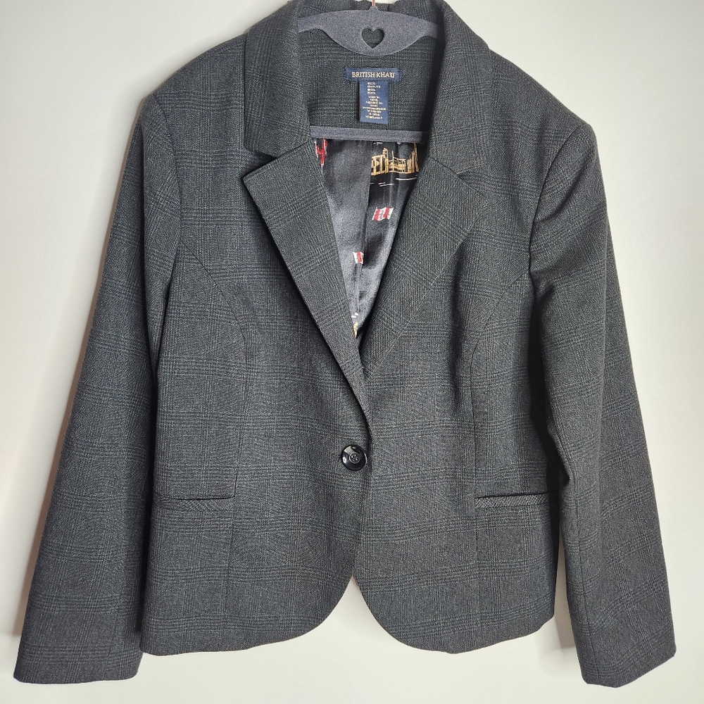 British Khaki - Grey Plaid Blazer With Fun Lining